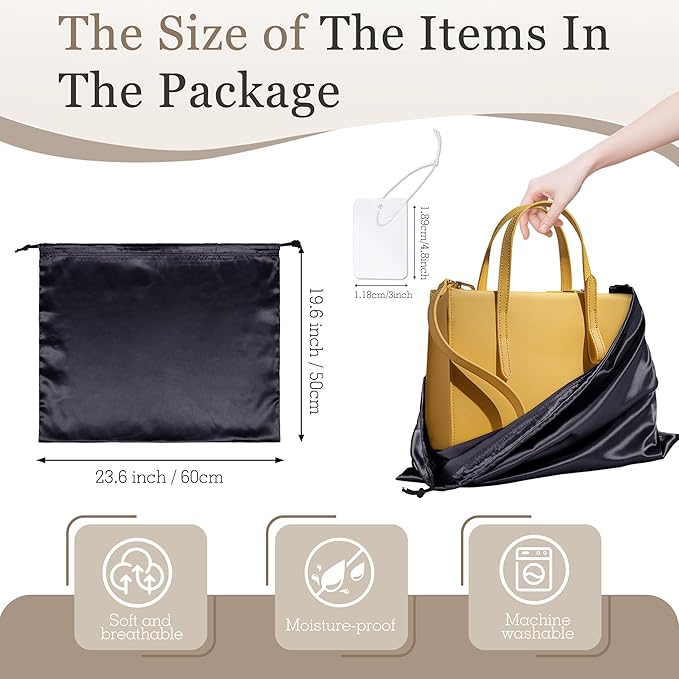 Vonty 3 Pack Silky Dust Bags for Shoes and Purses, Satin Drawstring Bag for HandBags Boots - Black Shoe Bag Silk Dust Cover Bag Protector Travel Storage Pouch(23.6 x 19.6 In)