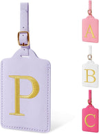 Personalized Initial Luggage Tags for Suitcase, Purple Leather Cute Luggage Tags with Privacy Cover Name Card, Embroidered Custom Monogrammed Luggage Tag Travel Backpack Tags Gifts for Women Kids(P)