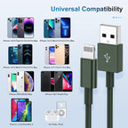 3 Pack Apple MFi Certified Charger Cable 6Ft, Lightning to USB Cable Cord 6 Foot, 2.4A Fast Charging,Apple Phone 6 Feet Long Chargers for iPhone 14/13/12/11/X/XS/XR/SE/8/7/6/5 Plus Pro Max Mini Olive