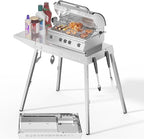 R.W.Flame 304 Stainless Steel BBQ Grill Table fits 20'' Tabletop Griddle, Adjustable Folding Grill Table,Outdoor Portable Camping Table for RV Picnic BBQ Beach