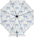 Automatic Folding Umbrella for Rain, Light Blue Bows Travel Umbrella UV Protection Large Windproof Inverted Umbrella with Cover Bag, 8 Ribs