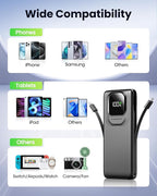 Portable Charger with Built-in Cables,22.5W Super Fast Charging Power Bank Slim Phone Charger,10000mAh Travel Battery Pack Battery Bank with Smart LED Display for iPhone, Android & USB-C