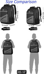 MATEIN 17 Inch Backpack for Men, Professional Work Office Laptop Backpack with Anti Theft Pocket & Trolley Sleeve, Water Resistant Large College Daypack Travel Carry On, Black Grey