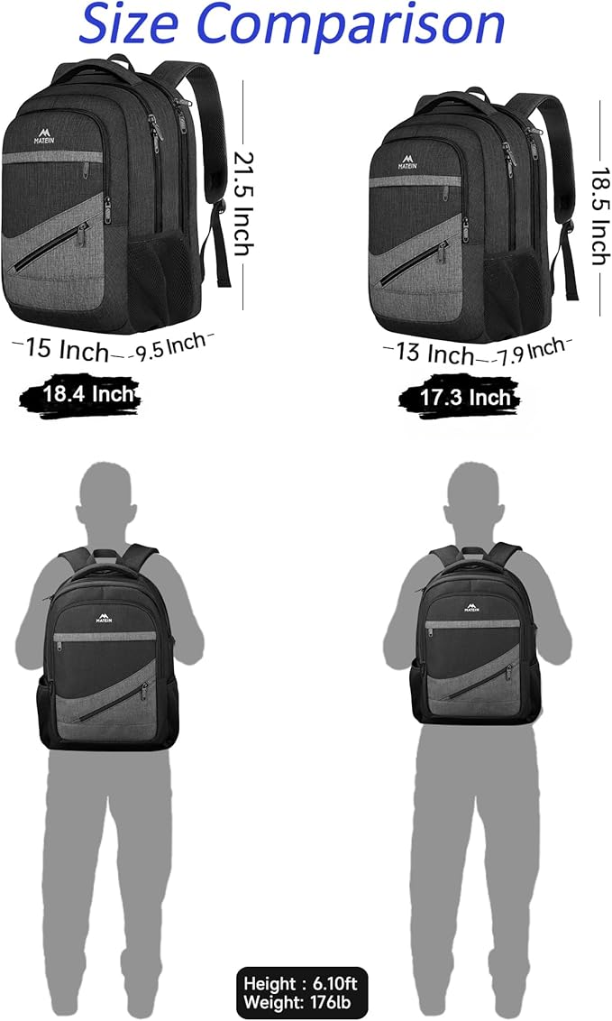 MATEIN Extra Large 50 L Travel Laptop Backpack, Water Resistant Work Computer Backpack with Anti Theft Pocket, TSA Friendly Business Daypack with Multiple Organizer Pockets for Men, Black Grey