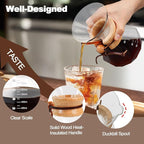 Pour Over Coffee Maker 800ml 27.1oz Glass Drip Coffee Maker with 304 Stainless Steel Filter High Borosilicate Glass Duckbill Spout Solid Wood Handle Pour Over Coffee Dripper for Daily Brewing