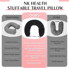Stuffable Travel Pillow, Stuffable Neck Pillow for Travel, Neck Pillow Stuffed with Clothes Storage - No Extra Baggage Fees, Fits 5+ Days of Travel Essentials, No Filler (Black)
