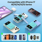 Magnetic Portable Charger for iPhone with Built-in Cable,10800mAh Wireless Power Bank for Magsafe Travel Essential,6-in-1 25W PD Fast Charging USB C Battery Pack for iPhone 17/16/15/14/13, Apple Watch