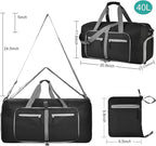 Dimayar 40L Travel Duffle Bag for Men Women - Foldable Duffel Bag with Shoes Compartment - Overnight Bags Waterproof & Tear Resistant(Black)