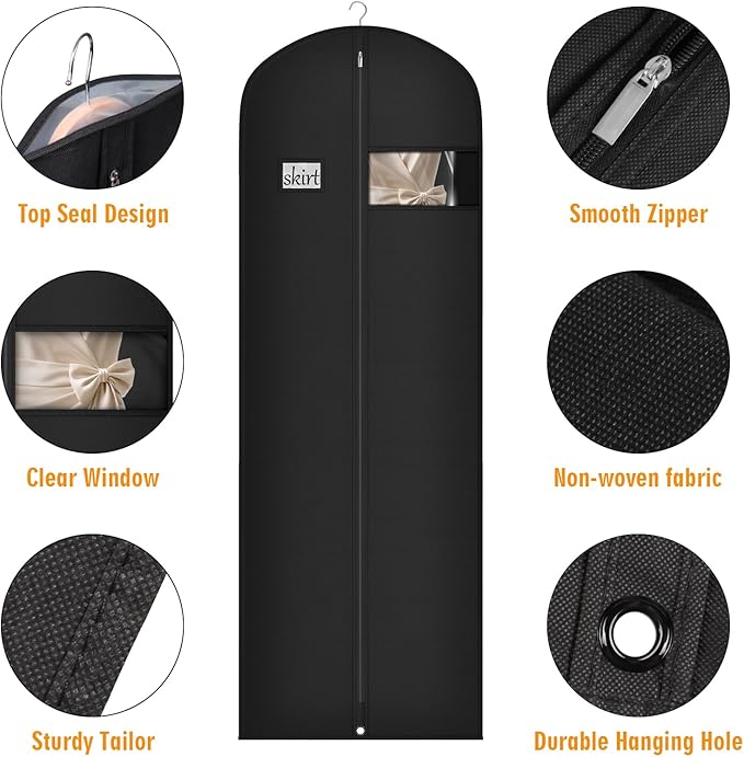 Syeeiex 72'' Long Dress Bags for Gowns, Garment Bags for Hanging Clothes, Dress Garment Bag, Garment Covers with Clear Window for Prom Dresses,Formal Gowns,Long Winter Coats,Evening Dress(3 Pack)