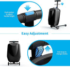 Scooter Hardshell Kids' Luggage, Foldable Carry on Kids Suitcase with Telescopic Handle for Travel, Multifunctional Ride On Lightweight Luggage with Wheels, Light Black