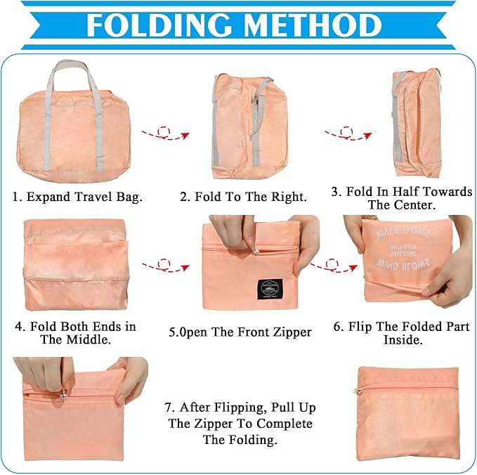 Foldable Travel Duffel Bag Tote Carry on Luggage Bag Spirit Airlines Personal item Sports Gym Bag Water Resistant Weekender Overnight Bags for Women and Men (Pink)