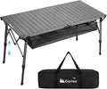 Gonex 50" Camping Table with Adjustable Height Legs for Uneven Ground, Portable Folding Aluminum Roll Up Table with Mesh Pocket for Camping, Picnic, BBQ, Cooking