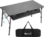 Gonex 50" Camping Table with Adjustable Height Legs for Uneven Ground, Portable Folding Aluminum Roll Up Table with Mesh Pocket for Camping, Picnic, BBQ, Cooking