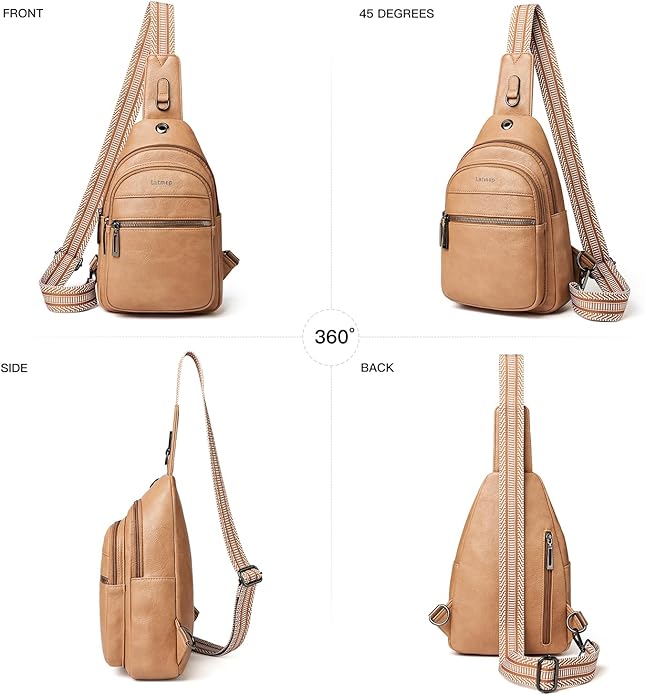 LATMAP Sling Bag For Women Faux Leather Small Casual Daypack Backpack Fanny Pack Crossbody Chest Bags Purse