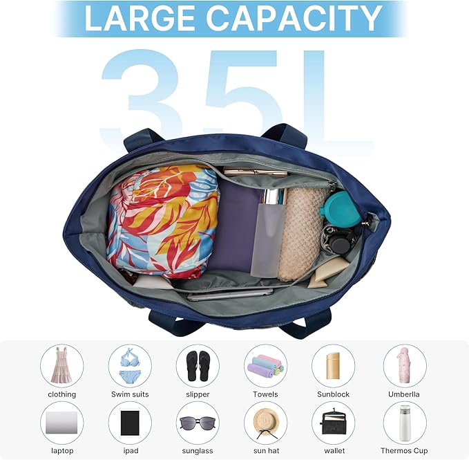 G4Free Beach Bag,Waterproof Beach Tote Pool Bags for Women,Compatible with Cup,Foldable for Weekender Travel