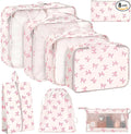 KPX 8 Set Packing Cubes for Travel, Luggage Packing Organizers Accessories Large Toiletries Bag for Clothes Shoes Cosmetics (8Set-Pink Bow)