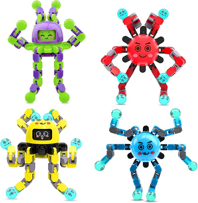 Transformable Fidget Spinner Toys for Kids and Adults,4 Pcs Sensory Toy for Boys Girl ADHD Stress Relief Toys,Fingertip Gyros Travel Toy Party Favors for Teens Birthdays Gifts Easter Present
