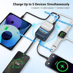 Magnetic Wireless Power Bank 26800mAh, PD 22.5W Type-C Fast Charging Portable Charger 5 Outputs, Battery Pack for Magsafe Built in 2 Cables with Stand LED Display for iPhone 17/16/15/14/13/12-Blue