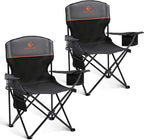 ALPHA CAMP Camping Chairs 250LBS Capacity, Heavy Duty Folding Chair with 4-Can Cooler Bag, Portable Outdoor Chair with Cup Holder for Adults, Collapsible for Tailgating, Beach, Fishing,Black,2PC