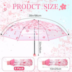6 Pack Cherry Blossom Umbrella Clear Folding Travel Transparent Floral Rain Umbrellas For Adult Kids Girls Romantic Flower Wedding Decoration Auto Open Umbrella