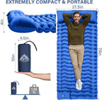 FUN PAC Camping Sleeping Pad with Pillow Built-in Foot Pump Inflatable Sleeping Mat Compact for Camping Backpacking Hiking Traveling - Blue
