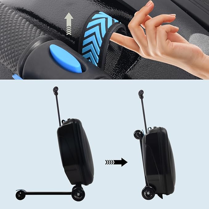 2-in-1 Ride-On Scooter Suitcase for Kids & Adults, 20” Foldable Hardshell Carry-On Luggage for Travel, Lightweight Kids Scooter Bag with Wheels