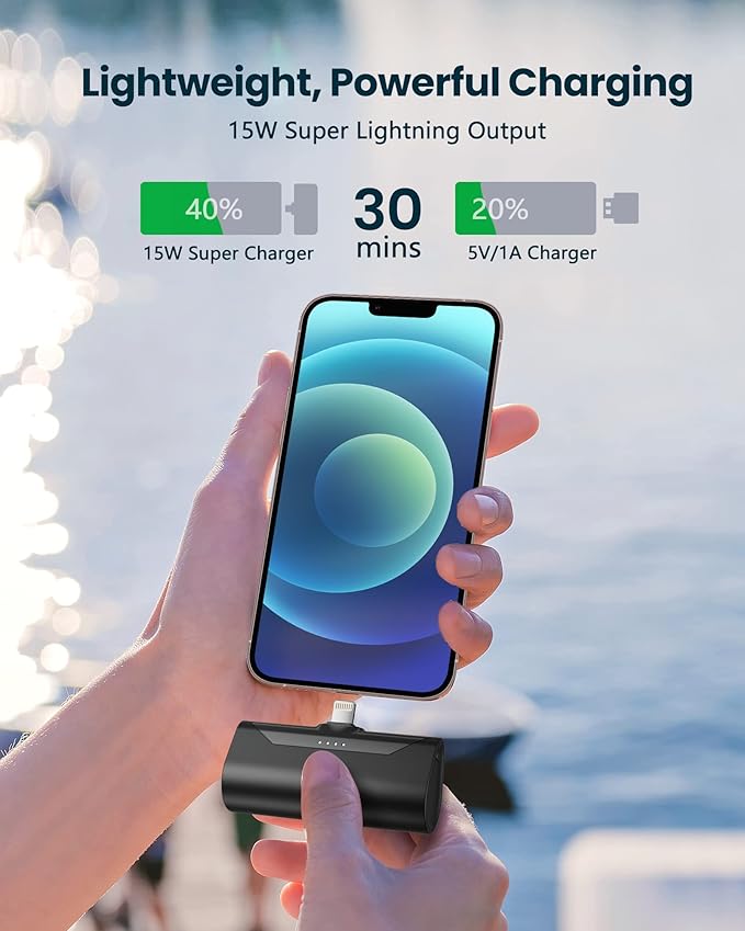 Small Portable Charger for iPhone 4800mAh Power Bank Ultra-Compact 15W Mini Battery Pack Battery Bank Charger Compatible with iPhone 14 Pro/13/12/11/8/iPad Air/Mini/Pro/AirPods Pro I/II(Black)