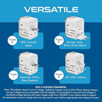 Ceptics 6 in 1 Universal Travel Adapter with PD 70W USB-C and 2X USB-A and 2X USB-C 3A, Universal Charger with QC 3.0 for US/EU/UK/AU, Universal Power Adapter with Type I C G A Outlets