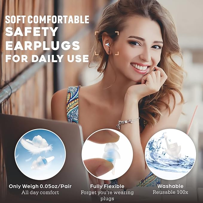 Small Ear Plugs for Noise Cancelling, Reusable Comfy Earplugs for Sleeping, Snoring, Loud Events, Travel, Studying, Concerts -31dB Hearing Protection