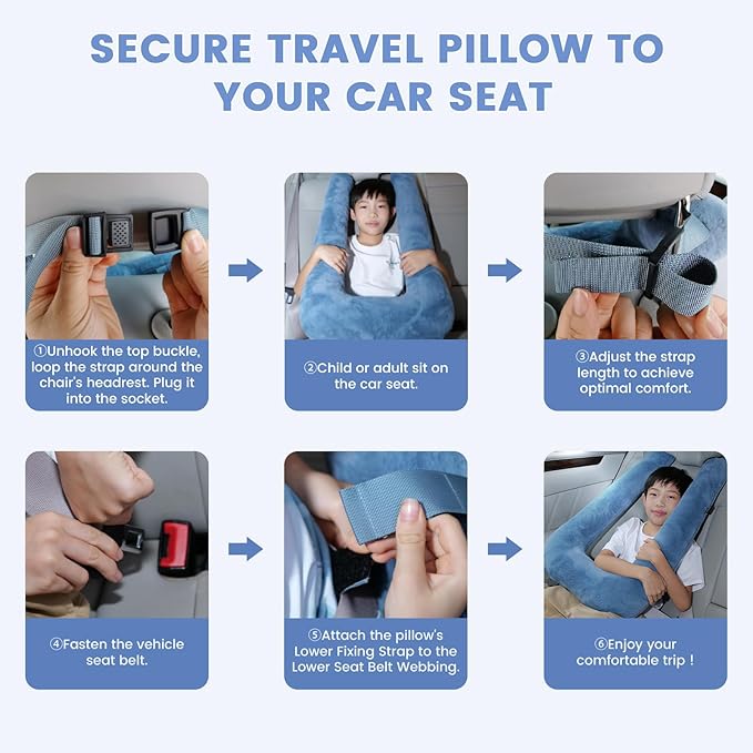 Keemall Car Pillow for Kids, Professional Kids Car Pillow for Sleeping Inflatable Carseat Travel - Safe, Reliable - Travel Pillows for Kid Adult Car Seats Blue