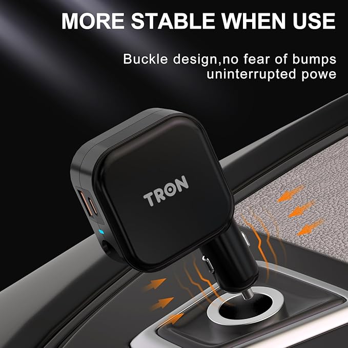 TRON Wall & Car Charger Travel Charging Station, 36W Dual USB-C & USB-A Fast Charger, Foldable for iPhone, iPad, Android, Earbuds – TR17