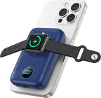 Magnetic Portable Charger for iPhone & iWatch,10800mAh 25W PD Fast Charging USB C Power Bank,4 Output Dual-Side Magnet Travel Essentials Battery Pack for iPhone 17/Air/16/15/14/13/12 Series (Blue)