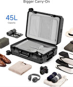 LUGGEX Carry On Luggage with Spinner Wheels, 8010S Aluminum Frame Zipperless Polycarbonate Hard Shell Suitcase (ZX-Core, Black, 21 Inch)