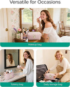 BAGSMART Birthday Gifts Personalized Initial Makeup Bag, Trendy Stuff Gifts for Women Bridesmaid Graduation, Puffy Padded Make Up Bags for Women, Wide-open Toiletry Bag, Pink K