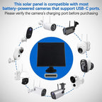 7W Solar Panels for Smart Security Camera, Solar Panel with Micro USB & USB-C Port for DC 5V Outdoor Rechargeable Battery Camera, IP65 Waterproof, 360° Adjustable Security Mount, Black