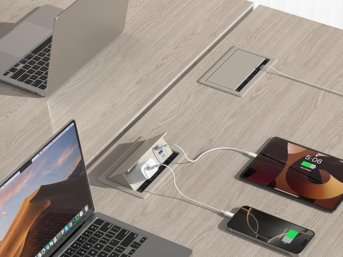 Table Power Outlet Hub PD20W USB-C Fast Charging Station, Recessed Outlet with 2AC Outlets and USB Ports for Conference Room Kitchen Countertop