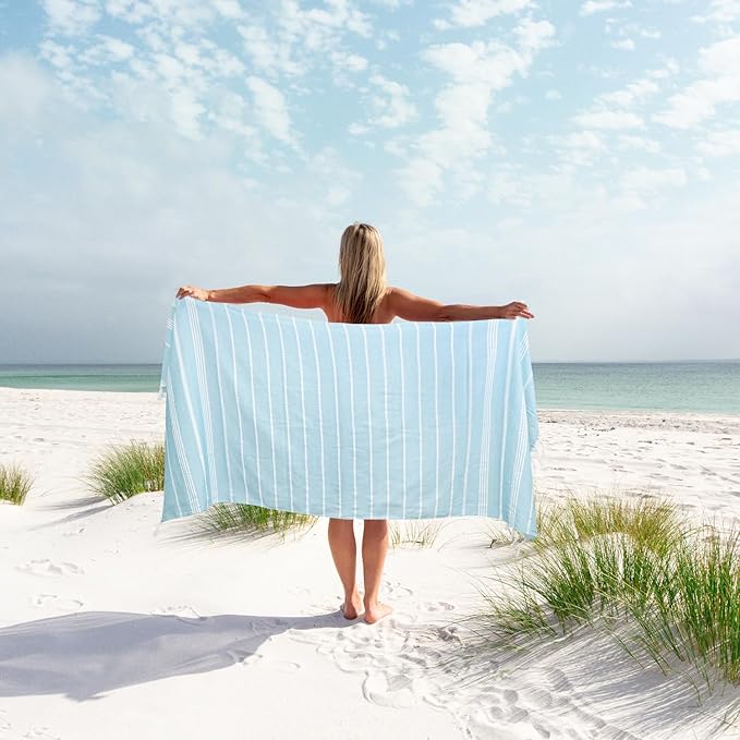 Eliamo Turkish Beach Towel Set of 6 Beach Towels Cotton Quick Dry Sand Free 36 x 71 inch Turkish Towel Oversized Lightweight Beach Towels Blue