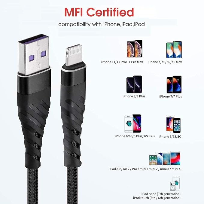 Charger Cable 10ft for【Apple MFi Certified】,(2 Pack) CyvenSmart 10 Foot Lightning Cable Fast Charging Cord for iPhone 11/11 Pro /11 Pro Max/XS/XS Max/XR/X/8/8 Plus/7/7 Plus/6(Black)