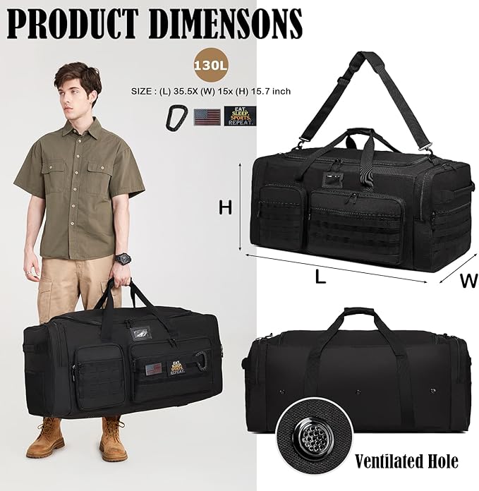 130L Extra Large Duffle Bag for Men, Heavy Duty Duffle Bag for Travel, Large Sports Gym Equipment Bag for Hockey Football Baseball Soccer Basketball & Drum Hardware
