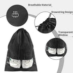 Large Black Travel Shoe Bags - 5 Pcs with Clear Window, Non-Woven Drawstring, 12.6" X 17.3" for Men Women
