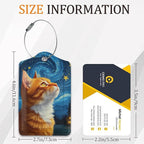 Abstract Night Sky Cat Luggage Tags for Suitcase 3 Pack, Leather Bag Tags Identifiers with Privacy Name Address Labels and Durable Steel Loop for Men Women Backpack