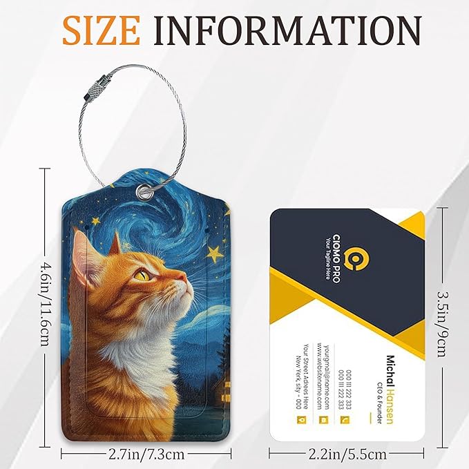 Abstract Night Sky Cat Luggage Tags for Suitcase 3 Pack, Leather Bag Tags Identifiers with Privacy Name Address Labels and Durable Steel Loop for Men Women Backpack
