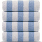 Chakir Turkish Linens Premium Quality 100% Cotton Turkish Cabana Thick Stripe Pool Beach Towels 4-Pack (Light Blue, 30x60 Inch)