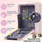 5 Piece Luggage Set w/TSA Locks & USB Port, Front Opening Hard Shell Luggage Sets, Expandable Suitcase Set with Wheels and Cup Holder(20"/24"/28") (Pink)