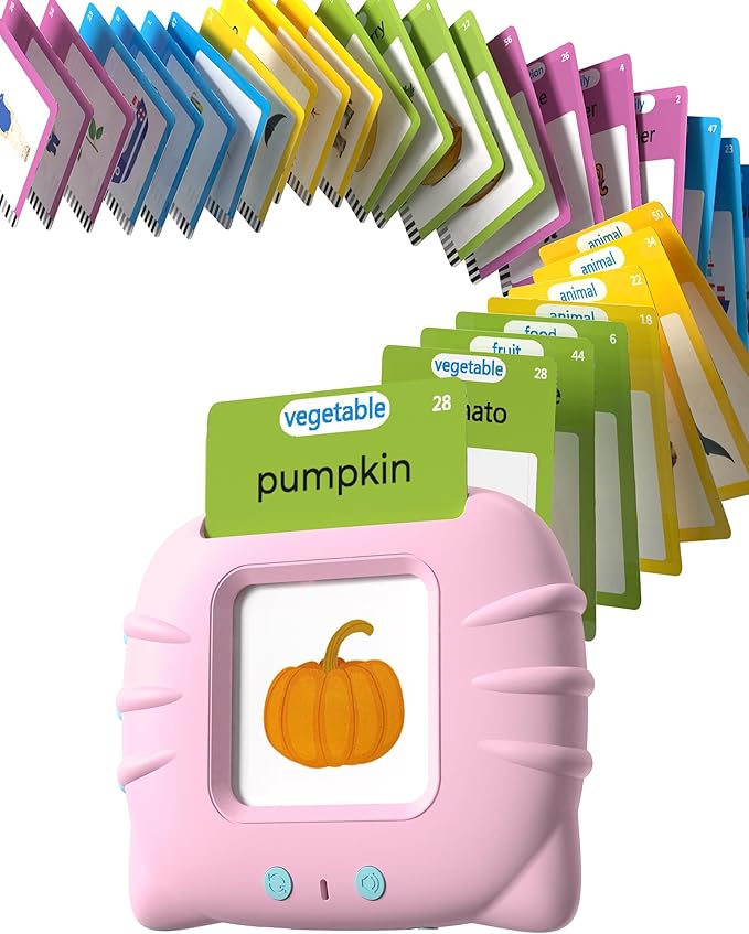 Airbition Talking Flash Cards for Toddlers 1 2 3 4 Year Olds, Montessori Language Learning Toys with 224 Words, Pocket Speech Therapy Toys, Children's Sensory Educational Device, Pink