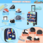 Weewooday Kids Luggage and Backpack 18" Suitcase with Spinner Wheel Hard Case Travel 13" Backpack Girl Suitcase Set for Kids Travel Supplies(Assorted Colors,Vehicle Style)