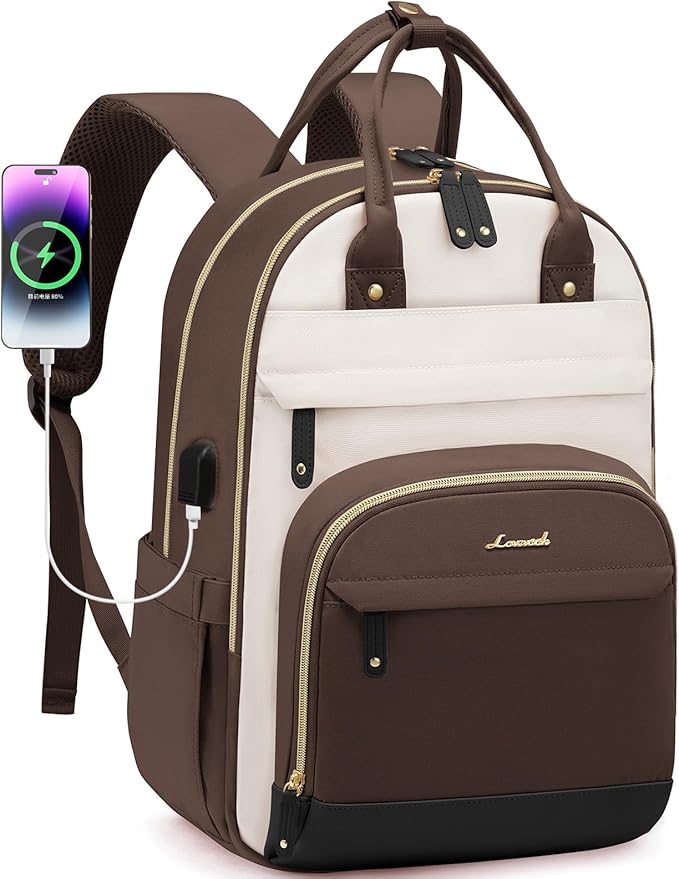LOVEVOOK Backpack for Women,Laptop Backpack Women,Fits 15.6 Inch Laptop Bag,School Backpacks,Fashion Travel Work Anti-theft Bag,Waterproof Business Computer College Backpack Purse,Brown-Apricot