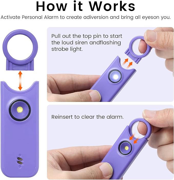 TIPSEAN Personal Safety Alarm - 135dB Ultra Loud Siren with LED Strobe Light, USB-C Rechargeable, Compact Keychain Alarm for Women/Men, Emergency Flashlight & Vibration Alert(Purple)