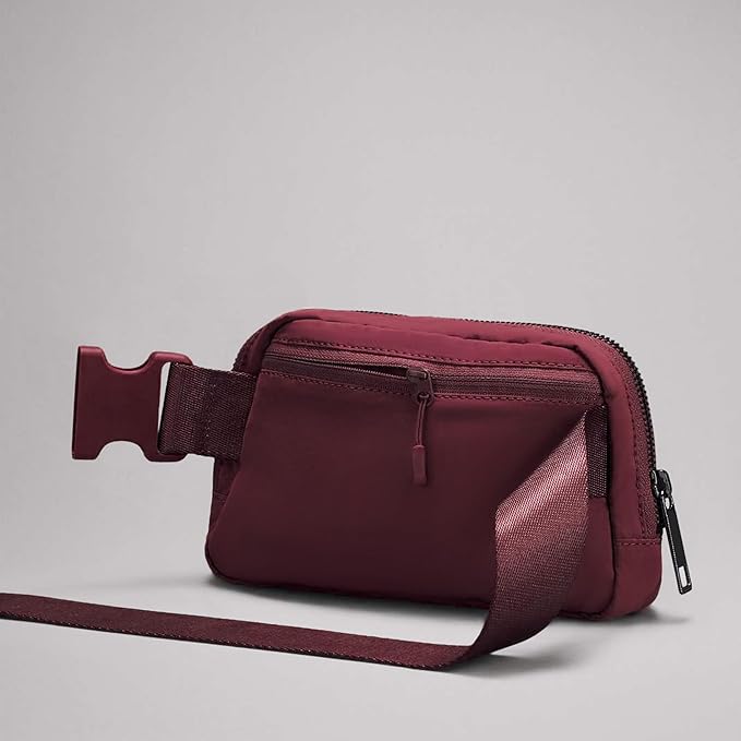 YOSHUYUKI Waist Belt Bag for Women Lulu Dupes Mini Small Crossbody Purse Sling Bag Cute Fashion Waterproof Fanny Pack Over The Shoulder Bags Fashionable Travel Running Belt Pouch Bum Bag Red Merlot