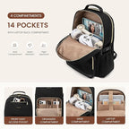 LOVEVOOK Laptop Backpack for Women with Pouch Pocket for Large Capacity Cup,17 Inch Laptop Computer Bag Travel Backpack Purse,Waterproof Work Business Backpack College Teacher Bags,Black